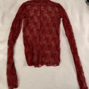 Free People Sheer Red Lace Blouse
